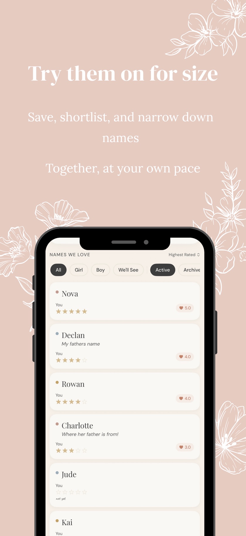 Names We Love — rating and shortlisting baby names together